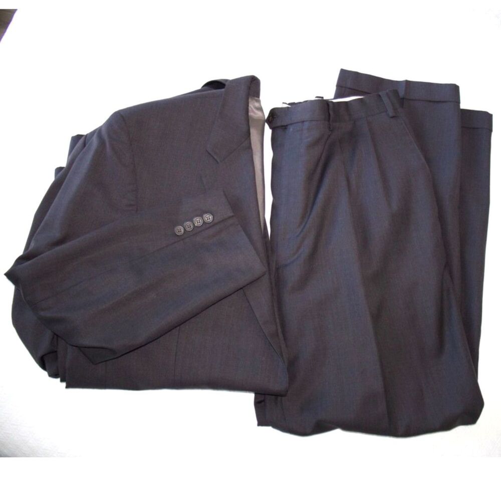 Lauren Ralph Lauren 2-Piece Suit Gray 100% Wool Flat Front 44L,
